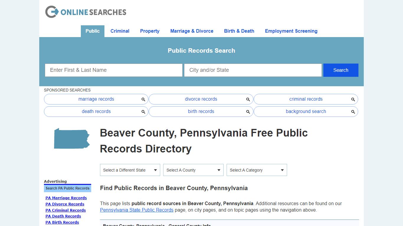 Beaver County, Pennsylvania Public Records Directory